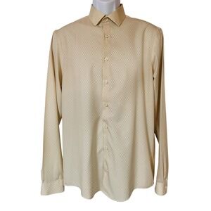 J Ferrar Shirt Slim Fit Stretch Micro Print Long Sleeve Button Up Mens Size M